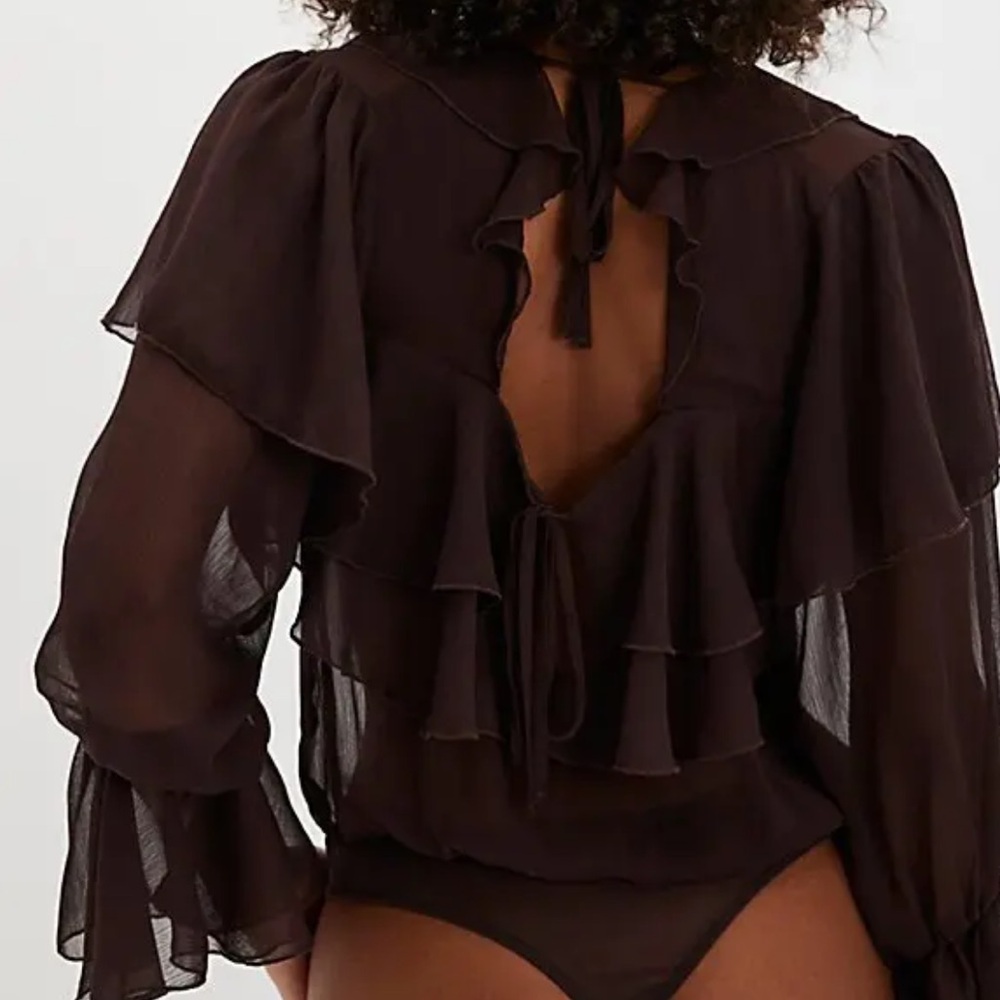 NWOT Free People Intimately Give Me Drama Bodysuit in Seal Brown